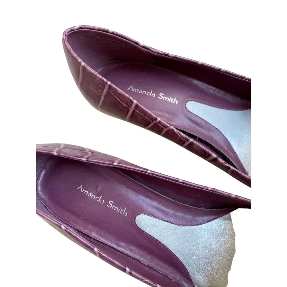 Amanda Smith purple leather stiletto pumps US 7.5M shoes moc croc pointy toes